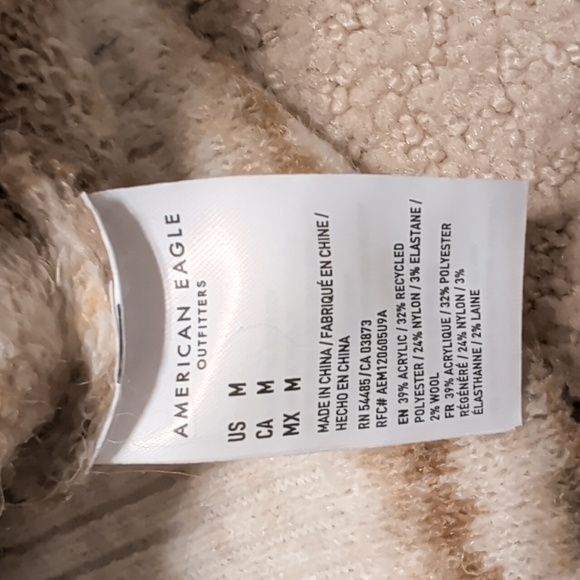 American Eagle Beige and Brown Striped Crewneck Sweater - Picture 7 of 9